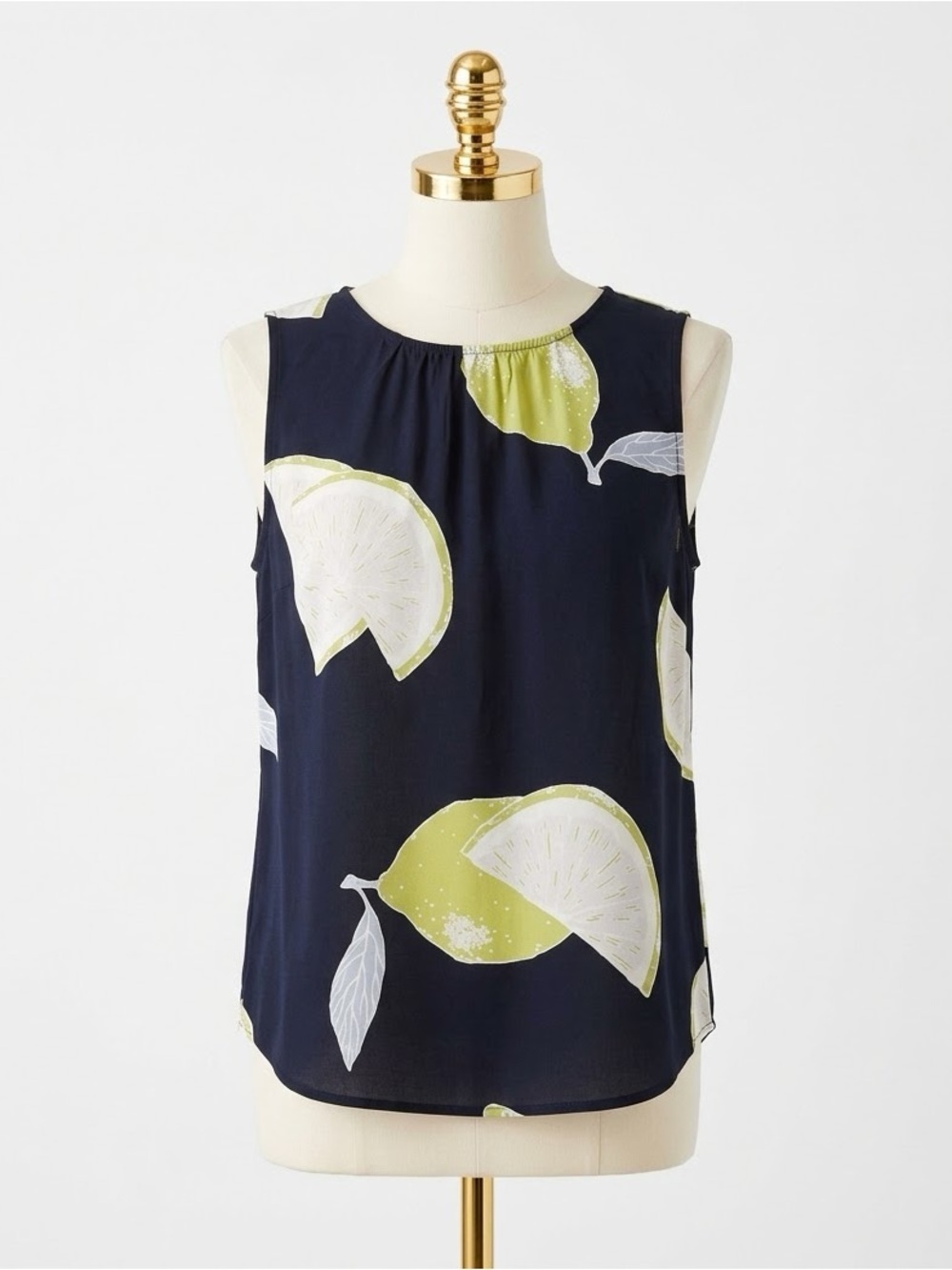 S.Oliver Black Label Lemon Print Sleeveless Blouse High Neck Viscose Tank Top S